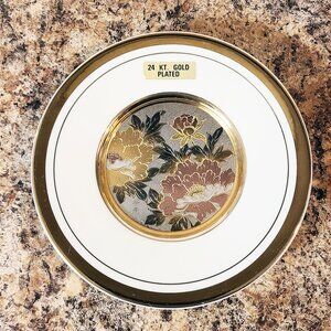 Vintage Chokin Art Ceramic Plate, 24 KT Gold Gilt Edge, Made In Japan
